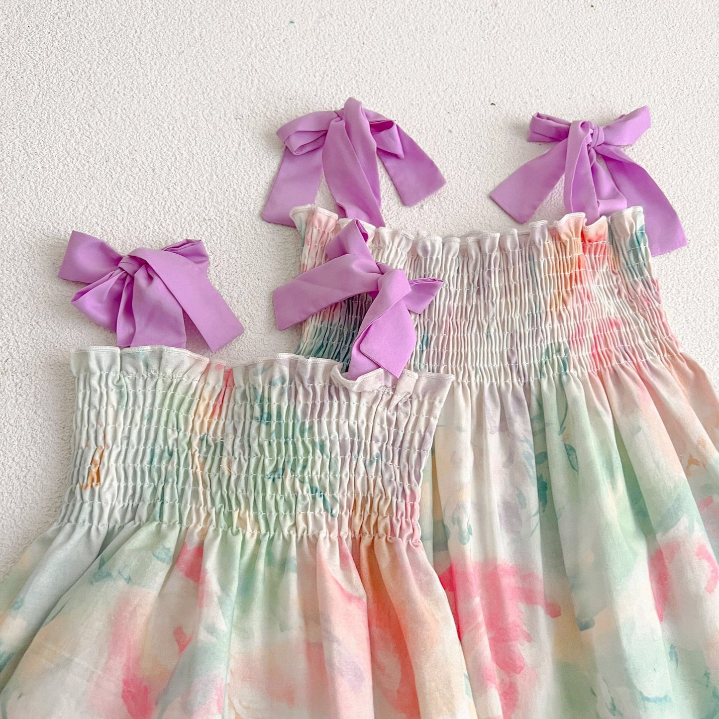 Baby Girl Tie-Dye Pattern Belted Design Dress & Onesies