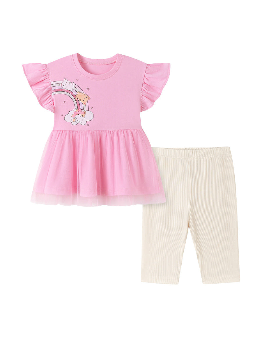 Summer Hot Selling Baby Kids Girls Short Sleeves Rainbow Cartoon Pattern T-shirt and Plain Pants Clothing Set, MyKids-USA®, Baby & Toddler Outfits, MyKids-USA -  -  -  -  -  -  - .