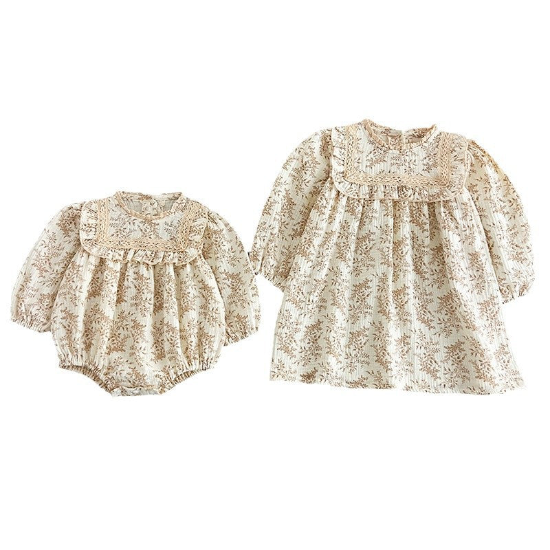 Spring Baby Girls French-style Floral Long-sleeved Onesies and Dress – Princess Sister Matching Set, MyKids-USA®, Baby & Toddler Outfits, MyKids-USA -  -  -  -  -  -  - 