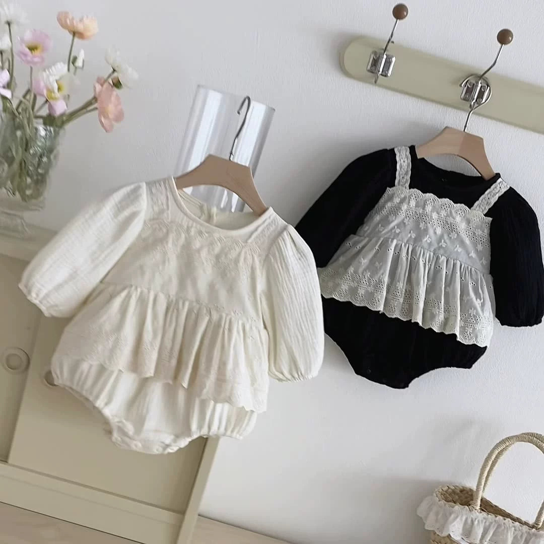 Autumn Arrival Baby Girls Long Sleeves Lace Patchwork Crew Neck Onesies, MyKids-USA®, Bodysuits, MyKids-USA -  -  -  -  -  -  - 