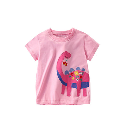 Summer Girls’ Animals Cartoon Pattern T-shirt in European and American Style, MyKids-USA®, Baby & Toddler Tops, MyKids-USA - Size/Age - 110 (3-5Y) - Color - Pink -  -  - TR2506052216-A