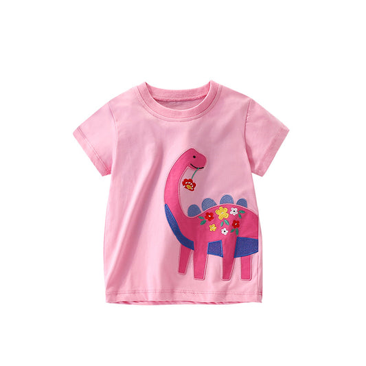 Summer Girls’ Animals Cartoon Pattern T-shirt in European and American Style, MyKids-USA®, Baby & Toddler Tops, MyKids-USA - Size/Age - 110 (3-5Y) - Color - Pink -  -  - TR2506052216-A