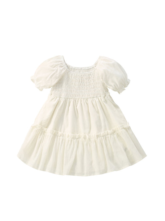 Summer Arrival Baby Kids Girls Short Sleeves Square Neck Dress, MyKids-USA®, Baby & Toddler Dresses, MyKids-USA - Size/Age - 90 (12-24M) - Color - White -  -  - TR2405152159-A