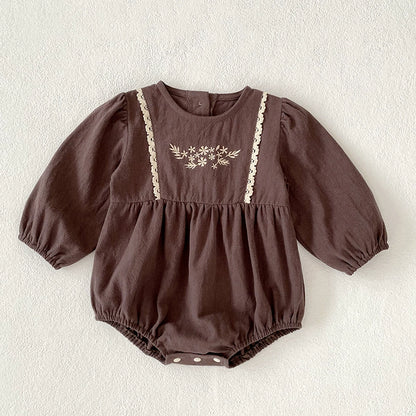 Autumn Baby Girls Northern Europe Style Flowers Embroidered Pattern Long-sleeved Onesies and Dress – Princess Sister Matching Set, MyKids-USA®, Baby & Toddler Dresses, MyKids-USA - Size/Age - 66 (3-6M) - Color - Coffee -  -  - TR2506202034-C