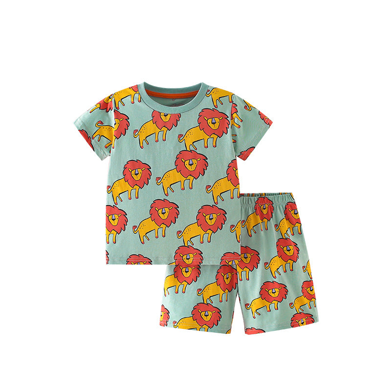 Summer Baby Kids Cartoon Lions Pattern T-shirt and Shorts Clothing Set for Boys, MyKids-USA®, Baby & Toddler Outfits, MyKids-USA - Size/Age - 120 (5-7Y) - Color - Green -  -  - TR2506172012-A