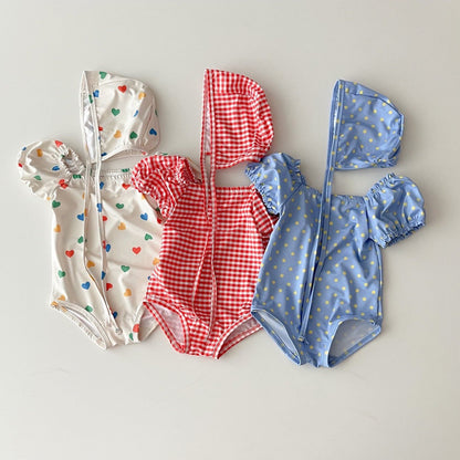 Arrival Girls’ Plaid and Dots Pattern Swimwear with Hat Set, MyKids-USA®, Baby & Toddler Swimwear, MyKids-USA -  -  -  -  -  -  - .