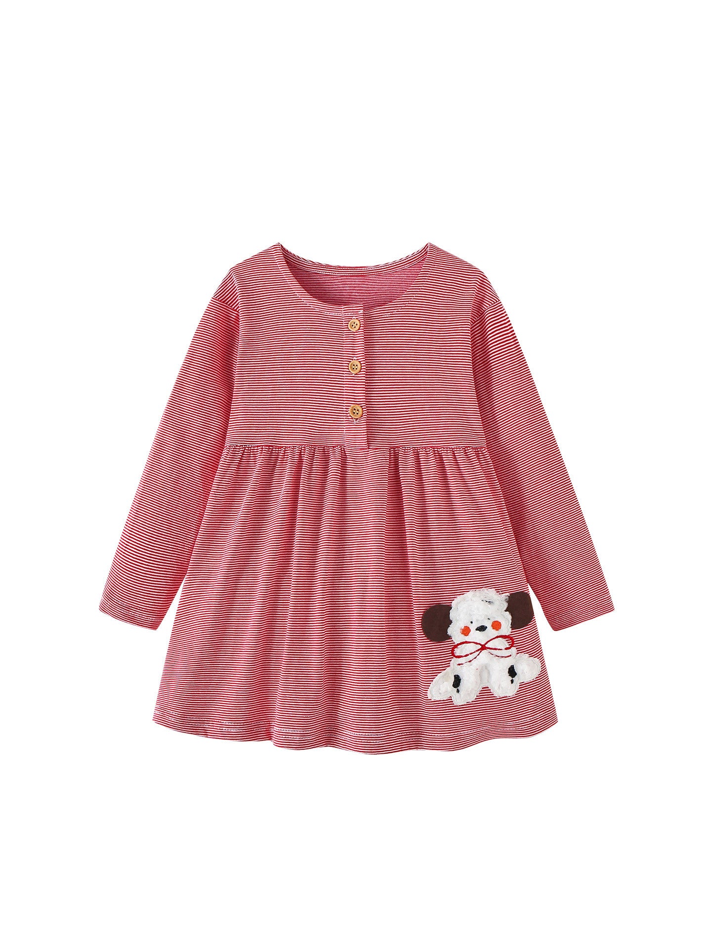 MyKids-USA® Autumn Arrival Baby Kids Girls Puppy and Striped Pattern Long Sleeves Dress
