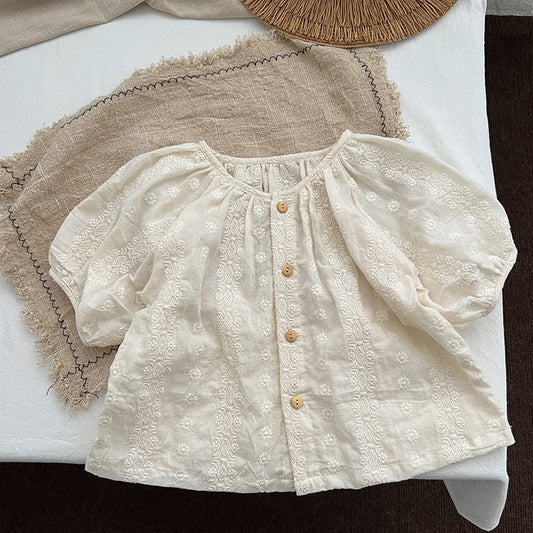 Baby Girl Solid Color Round Neck Blouses