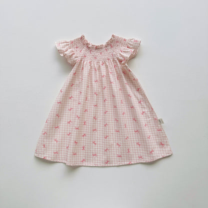 Summer Arrival Baby Girls Fly Sleeves Butterfly-bows and Plaid Pattern Dress, MyKids-USA®, Baby & Children's Dresses, MyKids-USA - Size/Age - 90 (12-24M) - Color - Pink -  -  - TR2604062315-B.