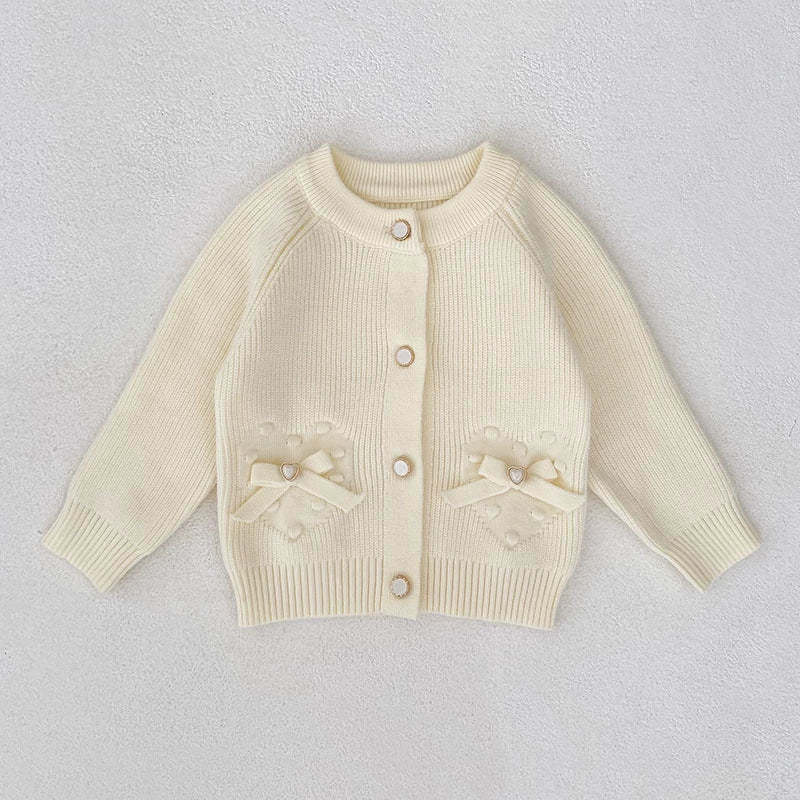 Autumn Arrival Baby Girls Comfortable Butterfly-bows Decorated Knitted Long Sleeves Cardigan, MyKids-USA®, Cardigans, MyKids-USA - Size/Age - 66 (3-6M) - Color - Beige -  -  - TR2507242137-A
