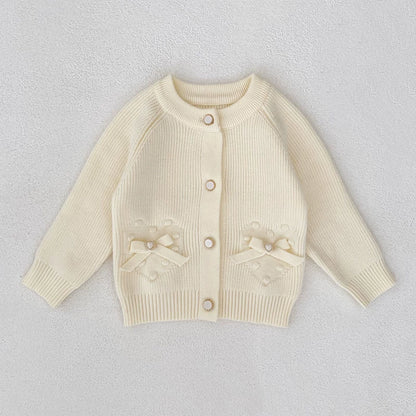 Autumn Arrival Baby Girls Comfortable Butterfly-bows Decorated Knitted Long Sleeves Cardigan, MyKids-USA®, Cardigans, MyKids-USA - Size/Age - 66 (3-6M) - Color - Beige -  -  - TR2507242137-A