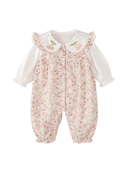 Autumn Arrival Baby Girls Flowers Pattern Single Breasted Romper with Cute Collar, MyKids-USA®, Baby One-Pieces, MyKids-USA - Size/Age - 66 (3-6M) - Color - Pink -  -  - TR2408062228-A
