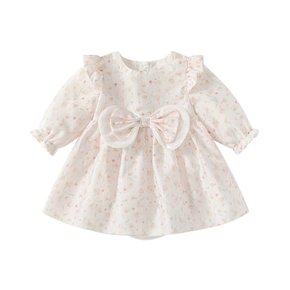 Arrival Spring Baby Girls Floral Pattern Long Sleeves Bodysuit Dress with Butterfly-bow, MyKids-USA®, Baby & Toddler Dresses, MyKids-USA -  -  -  -  -  -  - .