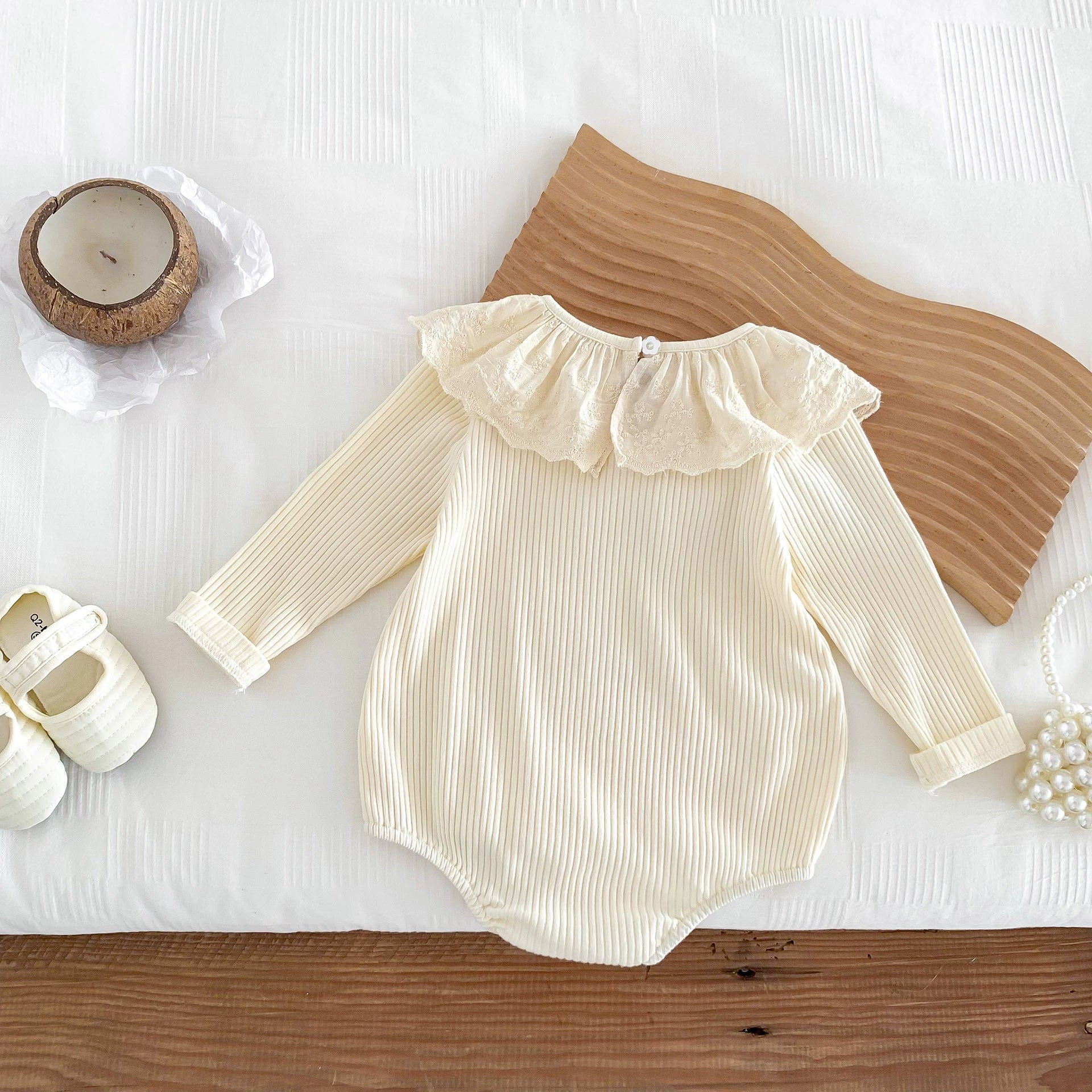 Spring and Autumn Arrival Baby Girls Long Sleeves Floral Embroidery Pattern Collar Base Layer Onesie, MyKids-USA®, Baby One-Pieces, MyKids-USA - Size/Age - 66 (3-6M) - Color - Beige -  -  - TR2502202246-A