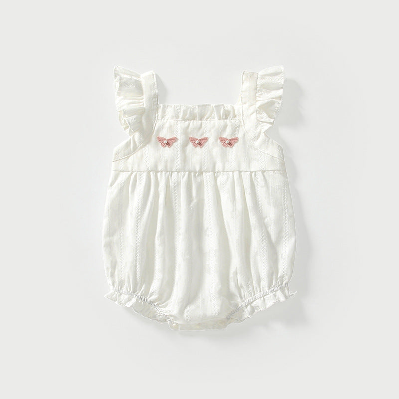 Summer Arrival Baby Girls Cute Butterfly Pattern Fly Sleeves Strap Onesies, MyKids-USA®, Baby One-Pieces, MyKids-USA - Size/Age - 66 (3-6M) - Color - Beige -  -  - TR2504291936-A