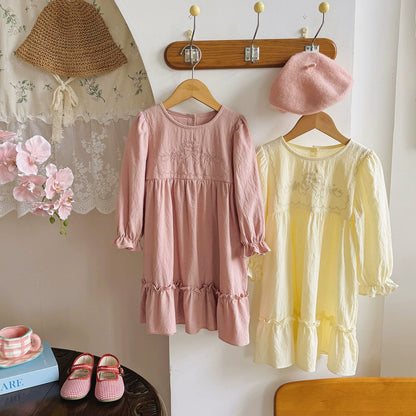 Arrival Autumn Girls Flowers and Butterfly-bow Embroidery Pattern Long Sleeves Crew Neck Dress, MyKids-USA®, Baby & Toddler Dresses, MyKids-USA -  -  -  -  -  -  - 