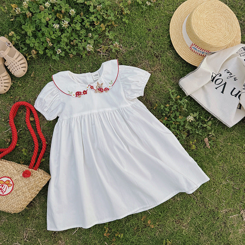 Summer Arrival Baby Girls Short Sleeves Flowers and Fruits Pattern Collar Dress, MyKids-USA®, Baby & Children's Dresses, MyKids-USA - Size/Age - 90 (12-24M) - Color - Beige -  -  - TR2604082321-A.