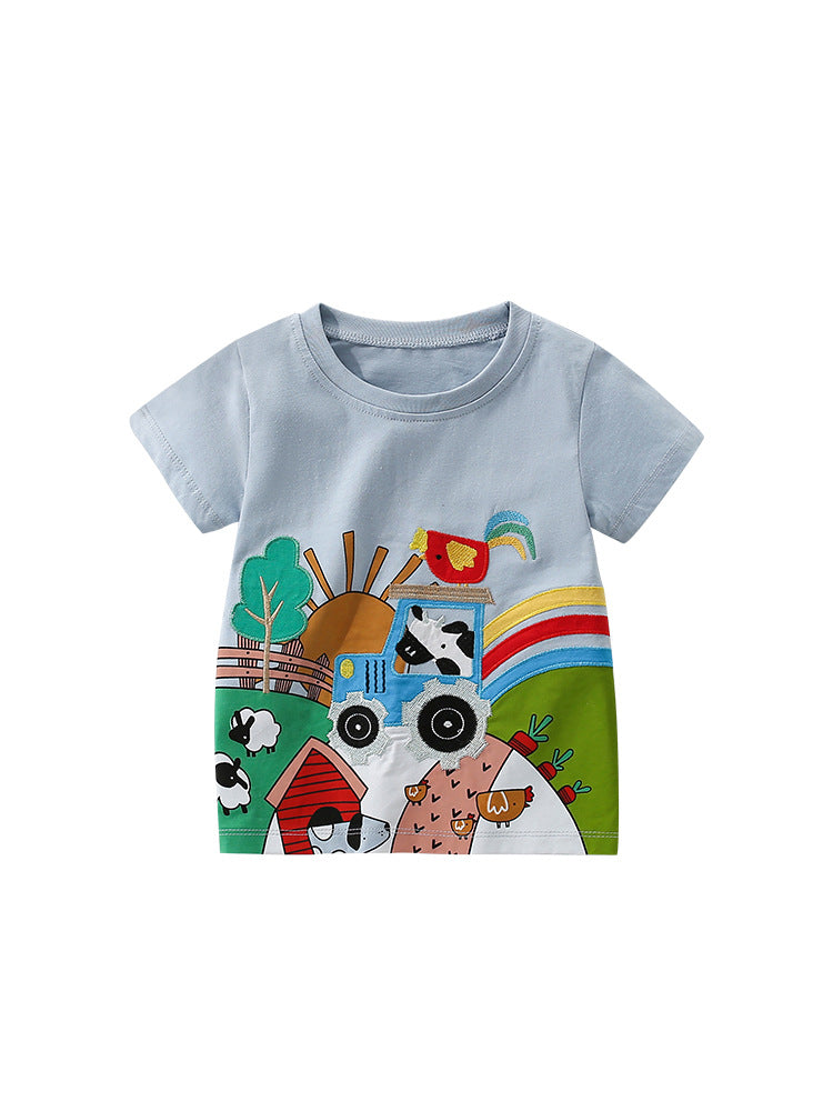 Summer Boys’ Cartoon Animals and Farm Pattern T-shirt in European and American Style, MyKids-USA®, Baby & Toddler Tops, MyKids-USA -  -  -  -  -  -  - 