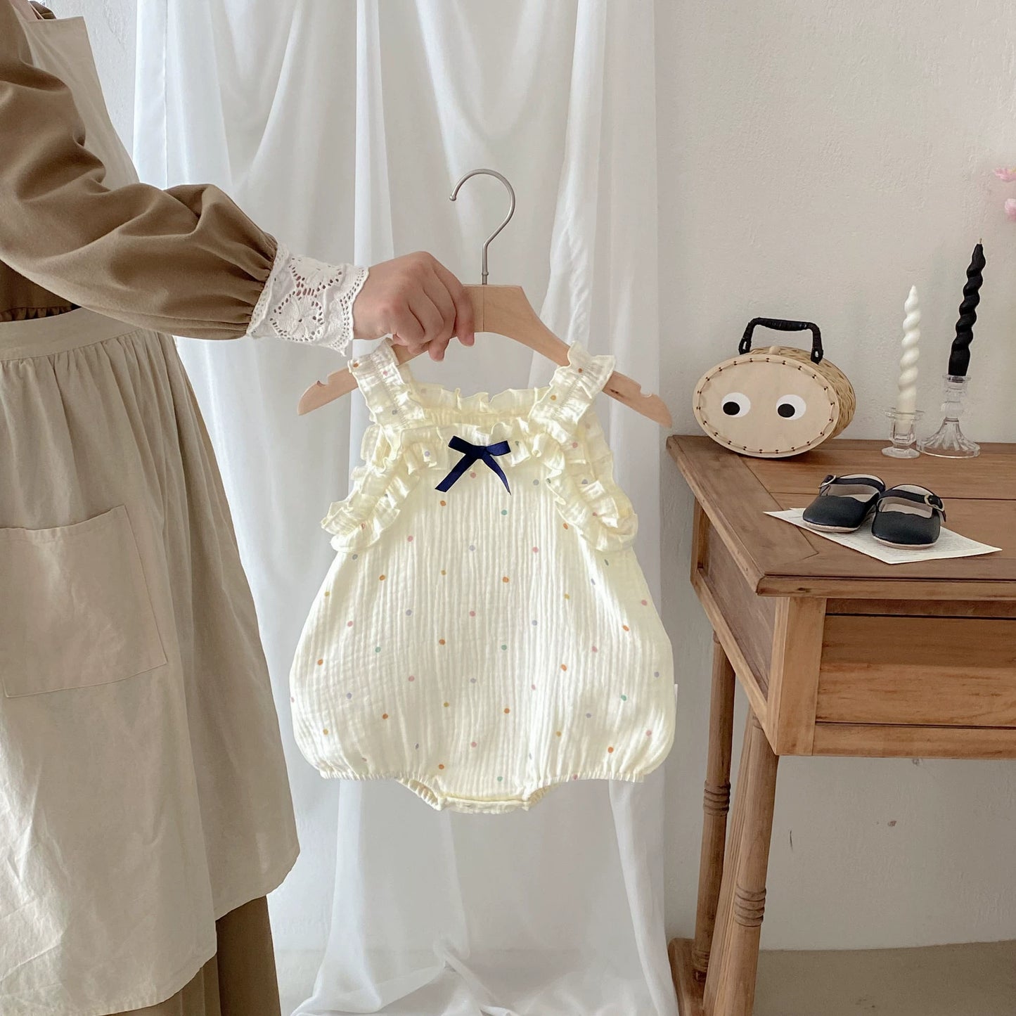 Summer Arrival Baby Girls Sleeveless Butterfly-bow Decorated Onesies with Colorful Dots Pattern, MyKids-USA®, Baby One-Pieces, MyKids-USA -  -  -  -  -  -  - 