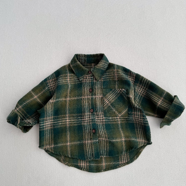 European and American Vintage Style Kids’ Outerwear: Plaid Long Sleeves Single Breasted Coat for Children, MyKids-USA®, Baby & Toddler Outerwear, MyKids-USA - Size/Age - 80 (9-12M) - Color - Green -  -  - TR2410292238-A