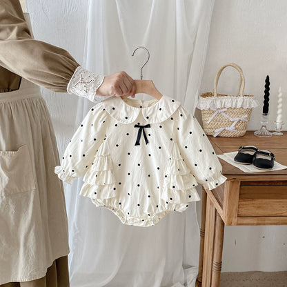 Autumn Hot Selling Baby Girls Beige Dots Pattern Long Sleeves Onesies Bodysuits with Peter Pan Collar, MyKids-USA®, Baby One-Pieces, MyKids-USA - Size/Age - 66 (3-6M) - Color - Beige -  -  - TR2507302227-A