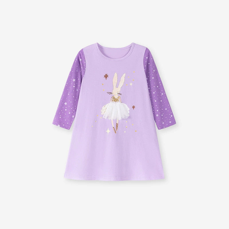 Autumn and Spring Arrival Star and Cartoon Pattern Long Sleeves Dress for Stylish Girls, MyKids-USA®, Baby & Toddler Dresses, MyKids-USA - Size/Age - 90 (12-24M) - Color - Purple -  -  - TR2508152036-A