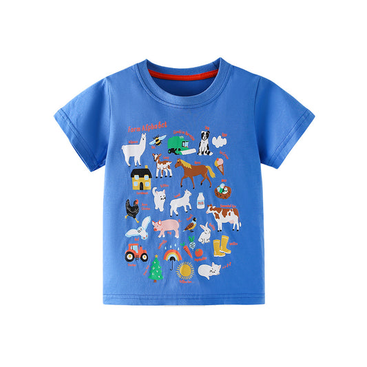 Summer Boys’ Animals Cartoon and Letters Pattern T-shirt, MyKids-USA®, T-Shirts, MyKids-USA - Size/Age - 90 (12-24M) - Color - Blue -  -  - TR2604161602-A.