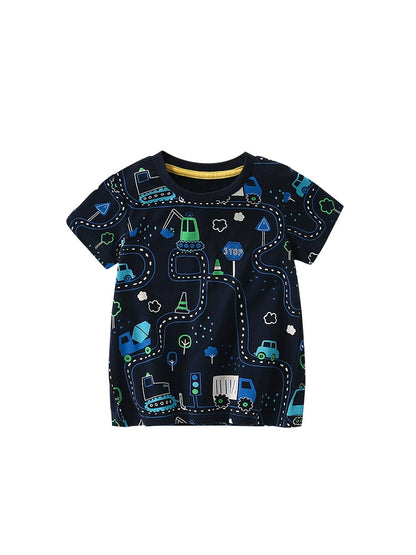 Summer Arrival Boys’ Vehicles Cartoon Pattern T-shirt in European and American Style, MyKids-USA®, Baby & Toddler Tops, MyKids-USA -  -  -  -  -  -  - 