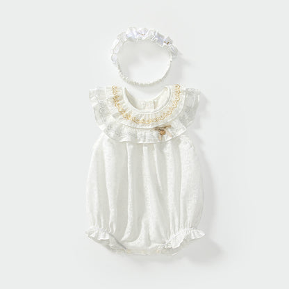 Summer Arrival Baby Girls Sleeveless Simple Embroidery Pattern Onesies, MyKids-USA®, Baby One-Pieces, MyKids-USA - Size/Age - 66 (3-6M) - Color - Beige -  -  - TR2504222030-A