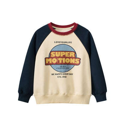 Autumn and Winter Arrival Kids Boys Letters Print Crew Neck Long Sleeves Color Patchwork Sweatshirt, MyKids-USA®, Baby & Toddler Outerwear, MyKids-USA - Size/Age - 120 (5-7Y) - Color - Navy Blue (Dark Blue) -  -  - TR2411102241-B