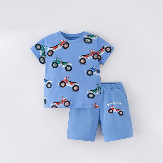 Baby Kids Boys Motorcycle Print T-Shirt And Shorts Casual Clothing Set