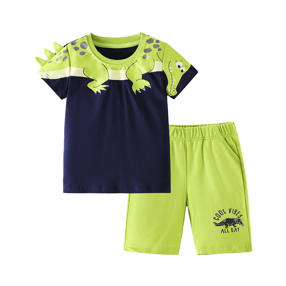 Summer Hot Selling Baby Kids Boys Short Sleeves Cartoon Animals Pattern T-shirt and Shorts Clothing Set, MyKids-USA®, Baby & Toddler Outfits, MyKids-USA - Size/Age - 90 (12-24M) - Color - Green -  -  - TR2603312238-A.