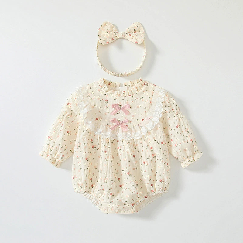 Autumn Hot Selling Baby Girls Floral Pattern Ruffle Neck Onesies Bodysuits, MyKids-USA®, Baby One-Pieces, MyKids-USA - Size/Age - 66 (3-6M) - Color - Beige -  -  - TR2506282313-A