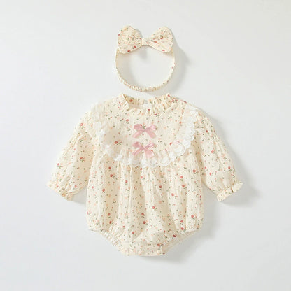 Autumn Hot Selling Baby Girls Floral Pattern Ruffle Neck Onesies Bodysuits, MyKids-USA®, Baby One-Pieces, MyKids-USA - Size/Age - 66 (3-6M) - Color - Beige -  -  - TR2506282313-A