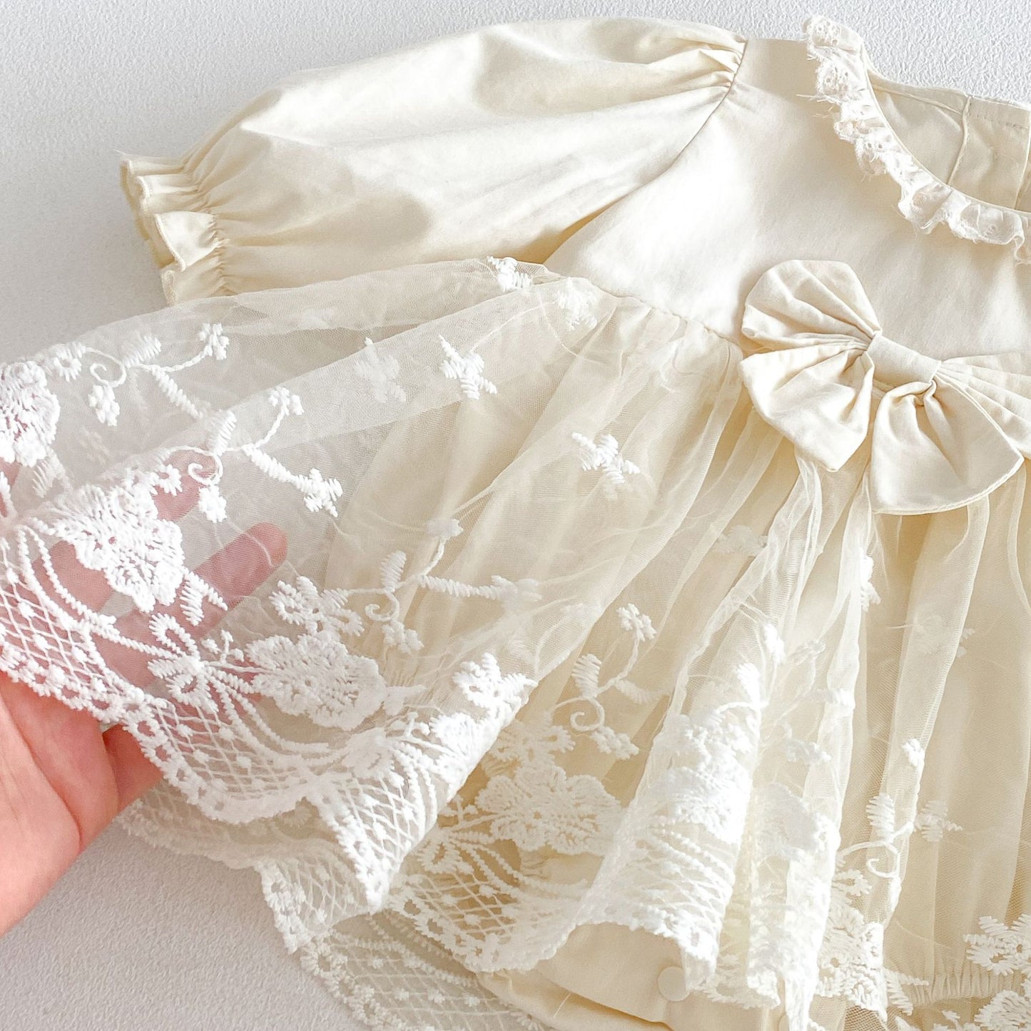 MyKids-USA® Autumn Arrival Baby Girls Long Sleeves Cute Lace Embroidered Pattern Bodysuit Dress