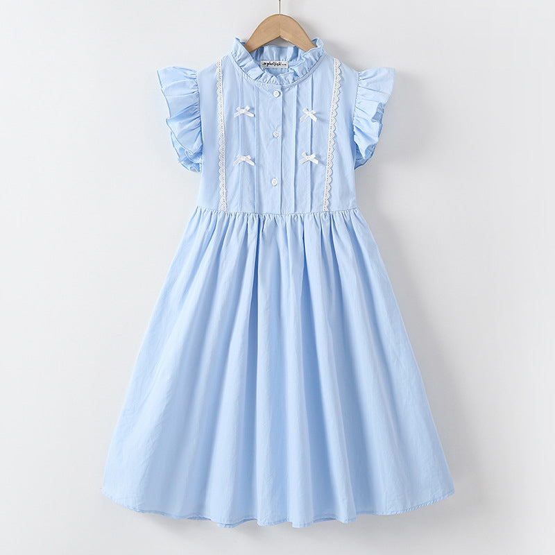 Summer Arrival Fly Sleeves Butterfly-bow and Lace Pattern Dress for Stylish Girls