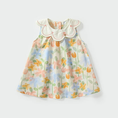 Summer Arrival Baby Girls Cute Floral Printed Pattern Sleeveless Dress with Collar, MyKids-USA®, Baby & Toddler Dresses, MyKids-USA - Size/Age - 80 (9-12M) - Color - Yellow -  -  - TR2504302026-A