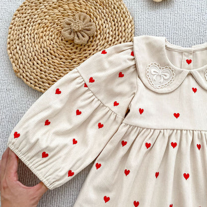 MyKids-USA® Autumn Arrival Baby Kids Girls Long Sleeves Cute Hearts Printed Dress
