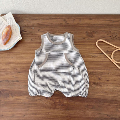 Summer Arrival Baby Unisex Casual Striped Pattern Sleeveless Onesies, MyKids-USA®, Baby One-Pieces, MyKids-USA - Size/Age - 66 (3-6M) - Color - Grey -  -  - TR2505052002-A