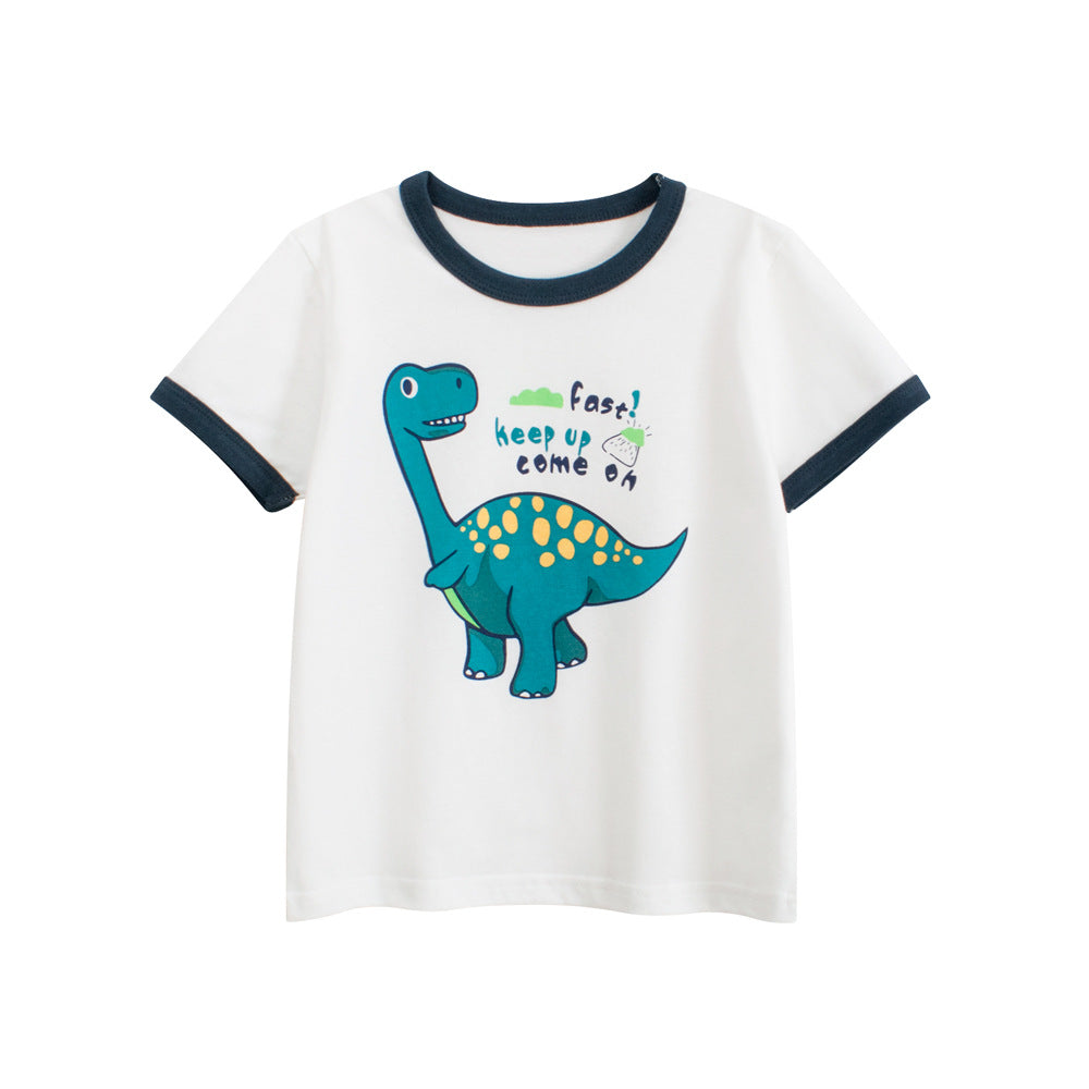 Summer Boys’ Dinosaur and Letters Pattern T-shirt in European and American Style, MyKids-USA®, Baby & Toddler Tops, MyKids-USA - Size/Age - 90 (12-24M) - Color - White -  -  - TR2505202125-A