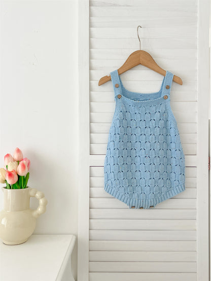 Autumn Arrival Baby Unisex Geometric Hollow-Out Pattern Sleeveless Onesies with Strips, MyKids-USA®, Baby One-Pieces, MyKids-USA - Size/Age - 66 (3-6M) - Color - Blue -  -  - TR2408151054-A