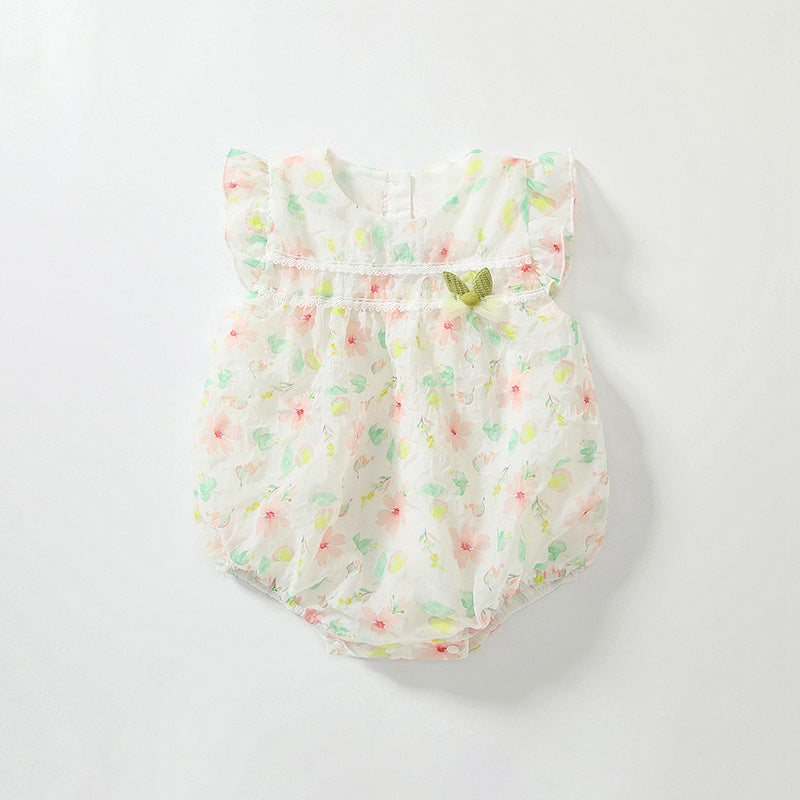 Summer Arrival Baby Girls Cute Floral Pattern Sleeveless Onesies, MyKids-USA®, Baby One-Pieces, MyKids-USA - Size/Age - 66 (3-6M) - Color - Beige -  -  - TR2503242054-A