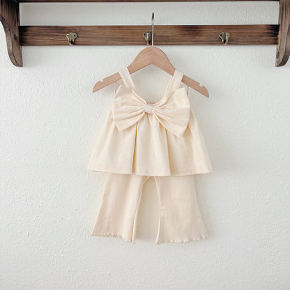 Summer Baby Kids Cute Solid Color Sleeveless Top Vest with Trousers Clothing Set for Girls, MyKids-USA®, Baby & Toddler Outfits, MyKids-USA - Size/Age - 73 (6-9M) - Color - Beige -  -  - TR2505092129-B