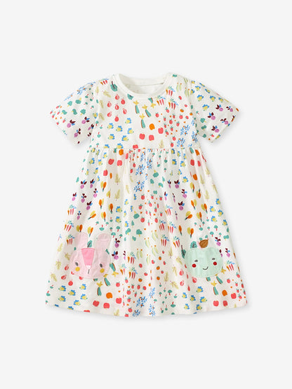 Spring And Summer Baby Girls Short Sleeves Vegetable Cartoon Collection Dress, MyKids-USA®, Baby & Toddler Dresses, MyKids-USA - Size/Age - 90 (12-24M) - Color - Ivory -  -  - TR2312071134-A