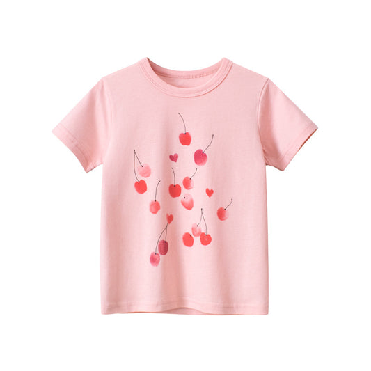 Baby Girl Fruit Pattern Solid Color Short Sleeve T-Shirt