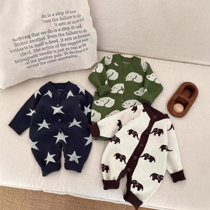 Spring New Arrival Baby Unisex Long Sleeves Jacquard Pattern Kintted Rompers, MyKids-USA®, Baby One-Pieces, MyKids-USA -  -  -  -  -  -  - .