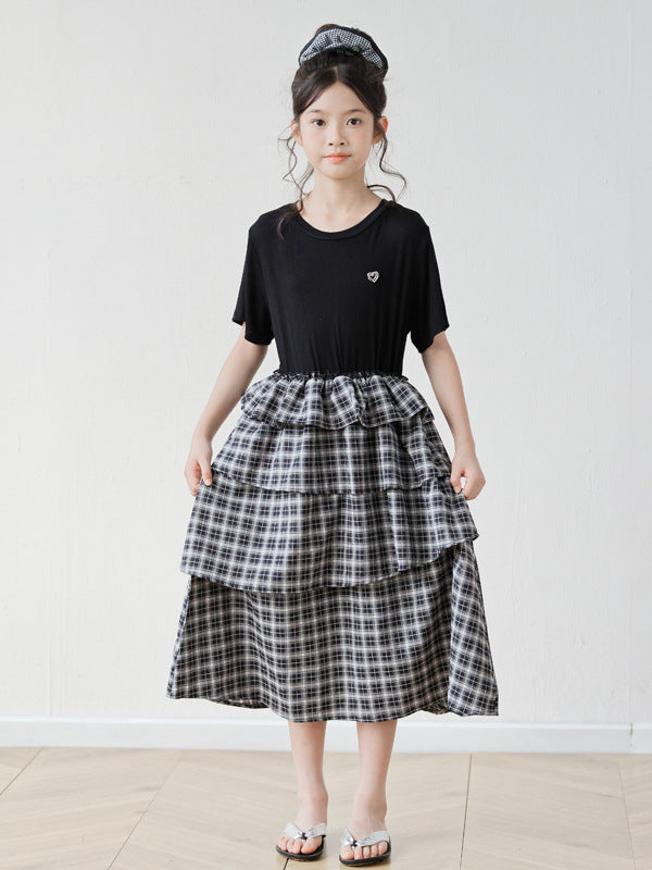 Summer Arrival Short Sleeves Color Patchwork Dress for Stylish Girls, MyKids-USA®, Baby & Children's Dresses, MyKids-USA - Size/Age - 120 (5-7Y) - Color - Black -  -  - TR2605312355-A.