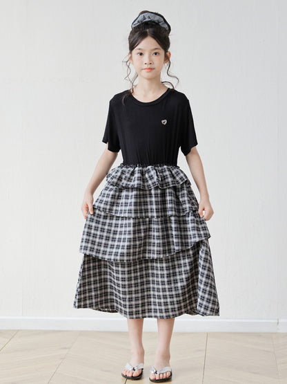 Summer Arrival Short Sleeves Color Patchwork Dress for Stylish Girls, MyKids-USA®, Baby & Children's Dresses, MyKids-USA - Size/Age - 120 (5-7Y) - Color - Black -  -  - TR2605312355-A.