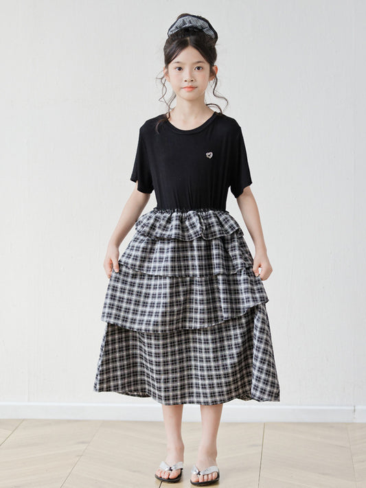 Summer Arrival Short Sleeves Color Patchwork Dress for Stylish Girls, MyKids-USA®, Baby & Children's Dresses, MyKids-USA - Size/Age - 120 (5-7Y) - Color - Black -  -  - TR2605312355-A.