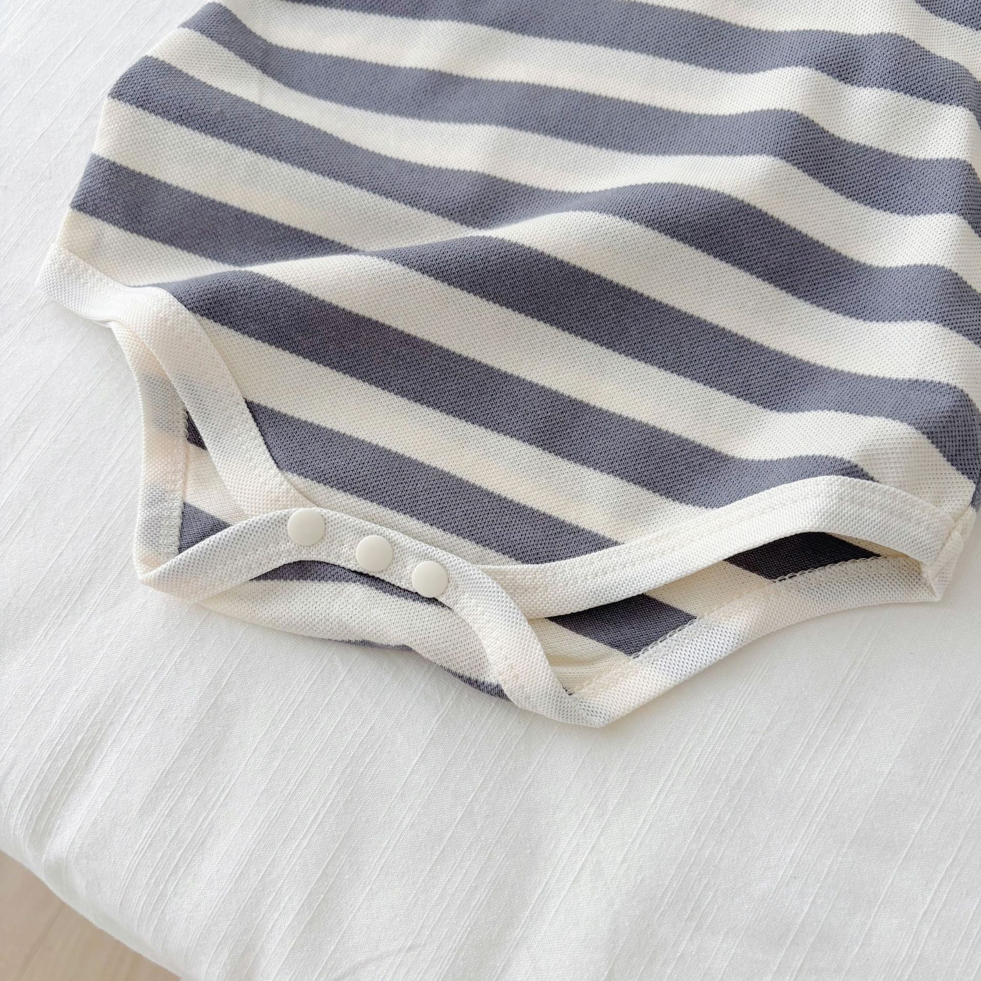 Summer Arrival Baby Unisex Casual Striped Short Sleeves Turn-down Collar Onesies, MyKids-USA®, Baby One-Pieces, MyKids-USA -  -  -  -  -  -  - 